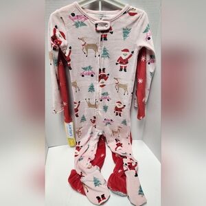 3T Toddler 2 Piece Christmas Pajamas Pjs Red Pink Santa Reindeer Soft NWT